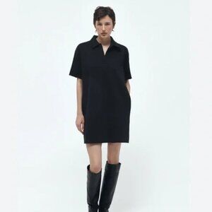 NWOT Zara Short-Sleeve Collared Black Shift Dress